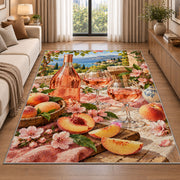 rose wine summer rug in a bright living room with a sofa