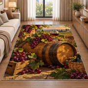 oak wine barrel rug in a bright living room with a sofa