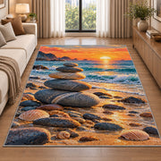 balanced stones beach rug in a bright living room with a sofa