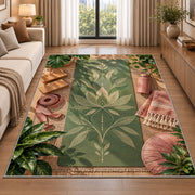 yoga mat flat lay rug in a bright living room with a sofa