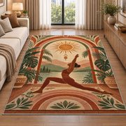 boho arch yoga rug in a bright living room with a sofa