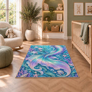 Shimmering Mermaid Tail Rug in a nursery with a crib and armchair