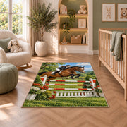 Show Jumping Horse Rug in a nursery with a crib and armchair