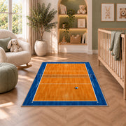 Volleyball Court Top View Rug in a nursery with a crib and armchair
