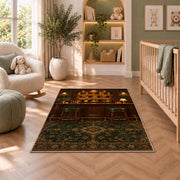 Classic Bar Room Rug in a nursery with a crib and armchair