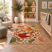 Kitten Playing with Yarn Rug in a nursery with a crib and armchair