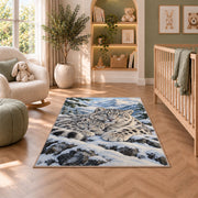 Snow Leopard Mother and Cub Rug in a nursery with a crib and armchair