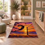Volleyball Spike Silhouette Rug in a nursery with a crib and armchair