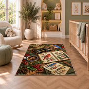 Birdwatching Gear Rug in a nursery with a crib and armchair