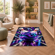 Sparkle Galaxy Bowling Ball Rug in a nursery with a crib and armchair