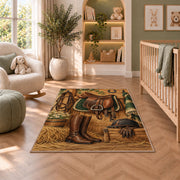 Saddle and Riding Boots Rug in a nursery with a crib and armchair