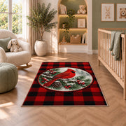 Cardinal Buffalo Check Rug in a nursery with a crib and armchair