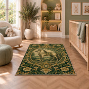 Vintage Engraved Horse Rug in a nursery with a crib and armchair