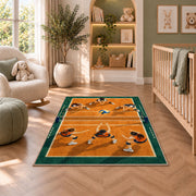 Volleyball Team on Court Rug in a nursery with a crib and armchair