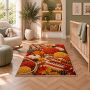Autumn Yarn Rug in a nursery with a crib and armchair