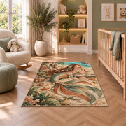 Boho Mermaid Rug in a nursery with a crib and armchair