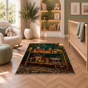 Vintage Bar Cart Rug in a nursery with a crib and armchair