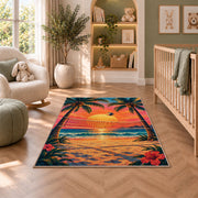 Volleyball Net Between Palms Rug in a nursery with a crib and armchair