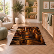 Copper Still Distillery Rug in a nursery with a crib and armchair