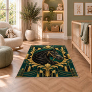 Art Deco Horse Rug in a nursery with a crib and armchair