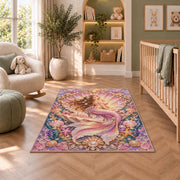Mermaid in Seashell Frame Rug in a nursery with a crib and armchair