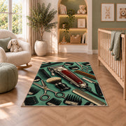 vintage hair clipper rug in a nursery with a crib and armchair