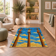 linemen crew on poles rug in a nursery with a crib and armchair