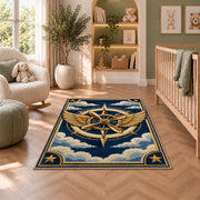 Pilot Wings Rug in a nursery with a crib and armchair