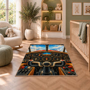 Airplane Cockpit Rug in a nursery with a crib and armchair