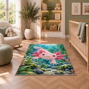 Axolotl Lake Rug in a nursery with a crib and armchair