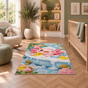 Axolotl Bubble Bath Rug in a nursery with a crib and armchair