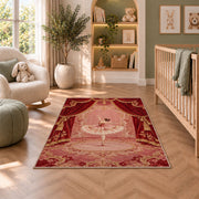Ballerina on stage rug in a nursery with a crib and armchair