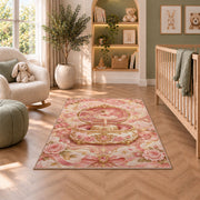 Ballerina music box rug in a nursery with a crib and armchair