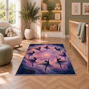 Ballerina silhouettes rug in a nursery with a crib and armchair