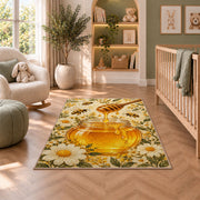 Honey Jar and Dipper Rug in a nursery with a crib and armchair