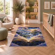 Fantasy World from a Book rug in a nursery with a crib and armchair