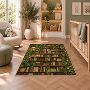 Ivy Covered Bookshelf rug in a nursery with a crib and armchair