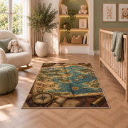 Fantasy Map in a Book rug in a nursery with a crib and armchair