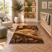 Reading Glasses and Candlelight rug in a nursery with a crib and armchair