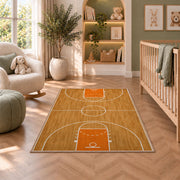 Basketball Court Top View rug in a nursery with a crib and armchair