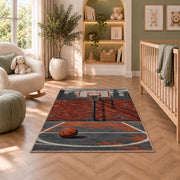 Streetball Chain Net Court rug in a nursery with a crib and armchair