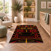 Retro Scoreboard rug in a nursery with a crib and armchair