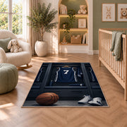 Locker Room Jersey Number 7 rug in a nursery with a crib and armchair