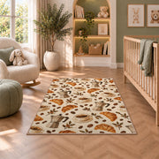 Coffee Shop Pattern rug in a nursery with a crib and armchair
