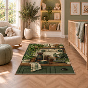 Cozy Coffee Bar Nook rug in a nursery with a crib and armchair