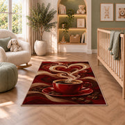 Coffee Steam Heart rug in a nursery with a crib and armchair