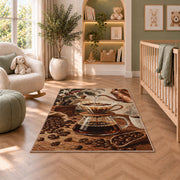 Pour Over Coffee rug in a nursery with a crib and armchair