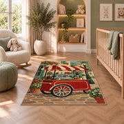 Retro Coffee Cart rug in a nursery with a crib and armchair
