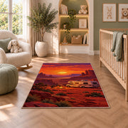 RV Red Rock Desert Sunset rug in a nursery with a crib and armchair