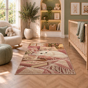 White Cat and Tea rug in a nursery with a crib and armchair